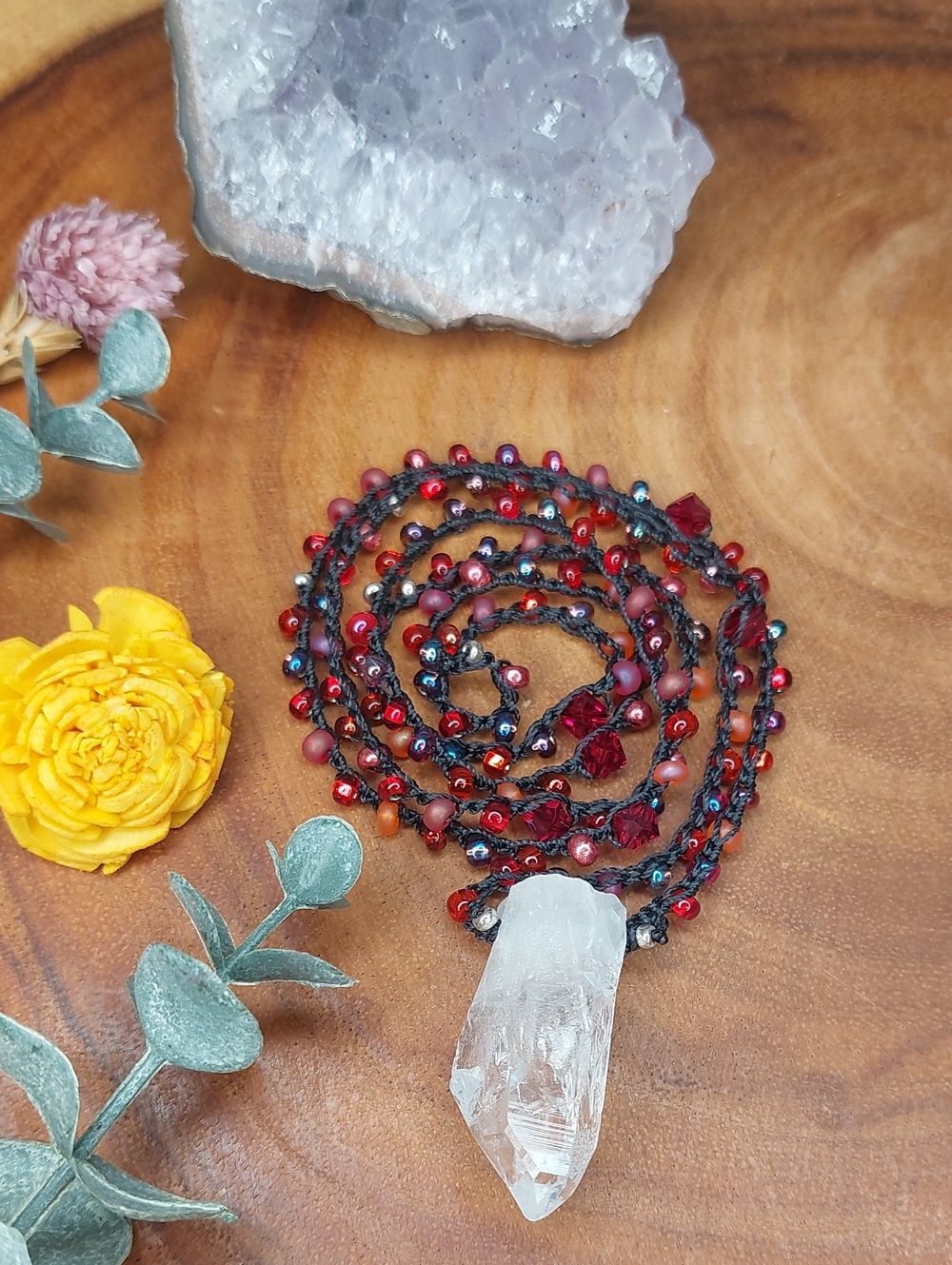 Hand Crafted Quartz Crystal Necklace, Red, Crystals Jewelry, by Rust Belt R…